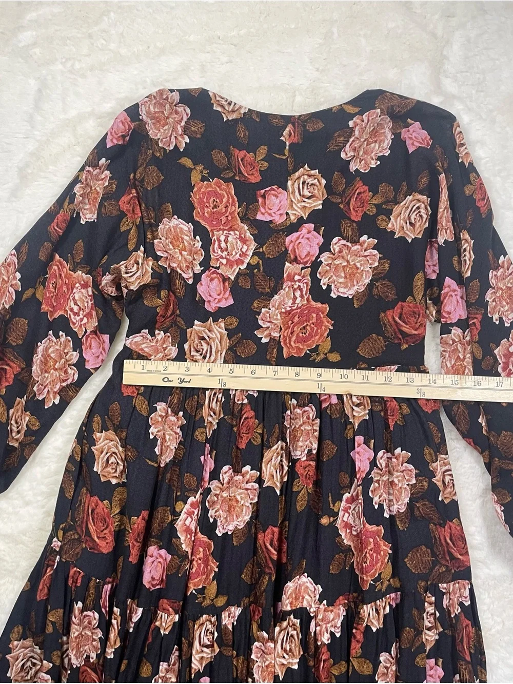 Free People Black Floral V-Neck Tiered Maxi Dress with Warm Blooms